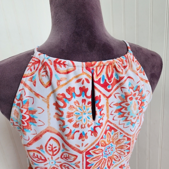 JUDE CONNALLY Dress  Geometric Orange Blue Summer Stretch Halter Sleeveles Sz S - Picture 7 of 11